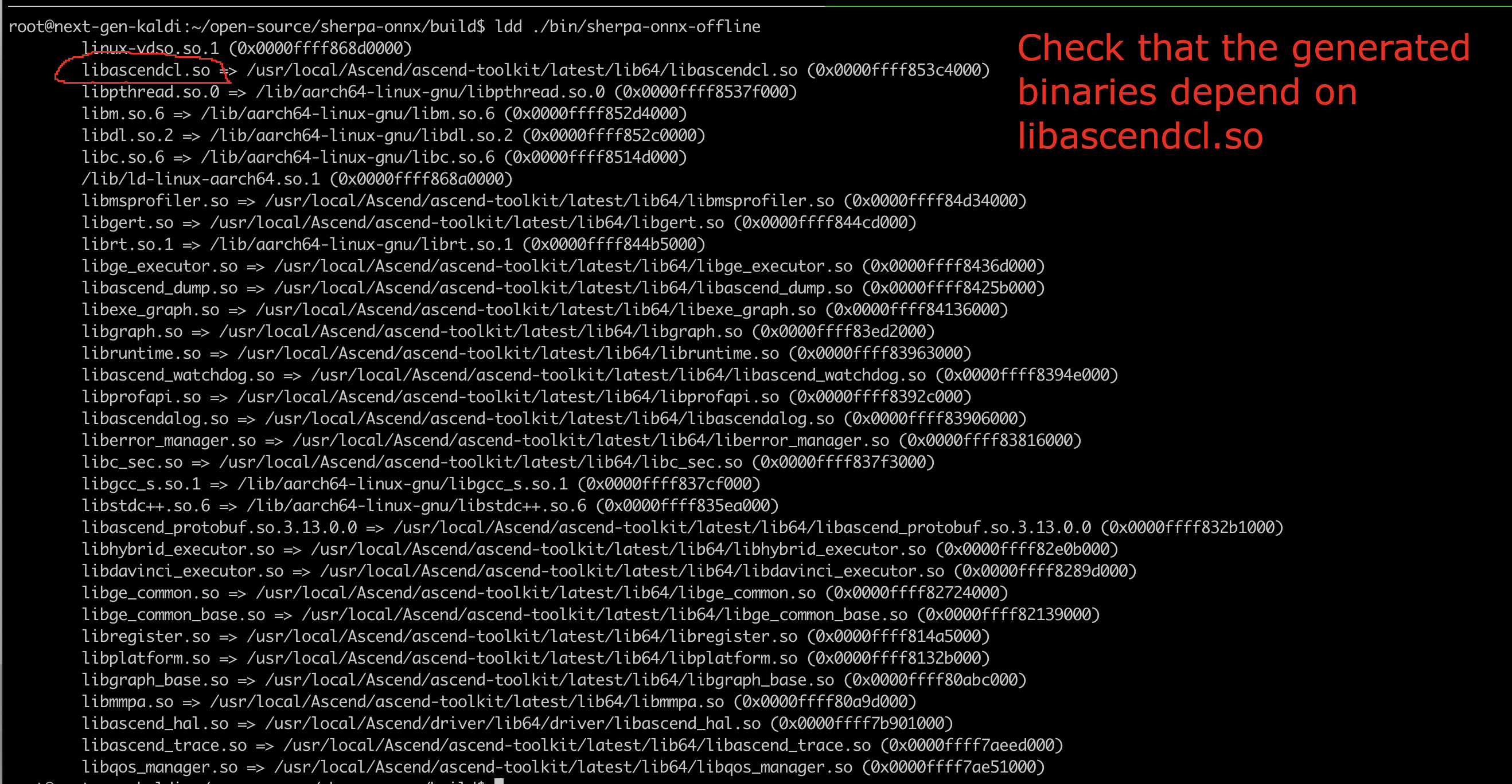 screenshot of checking generated binaries